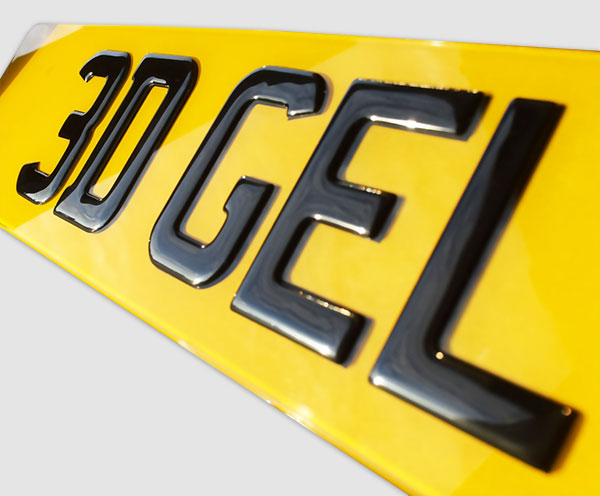 3D gel font number plate example